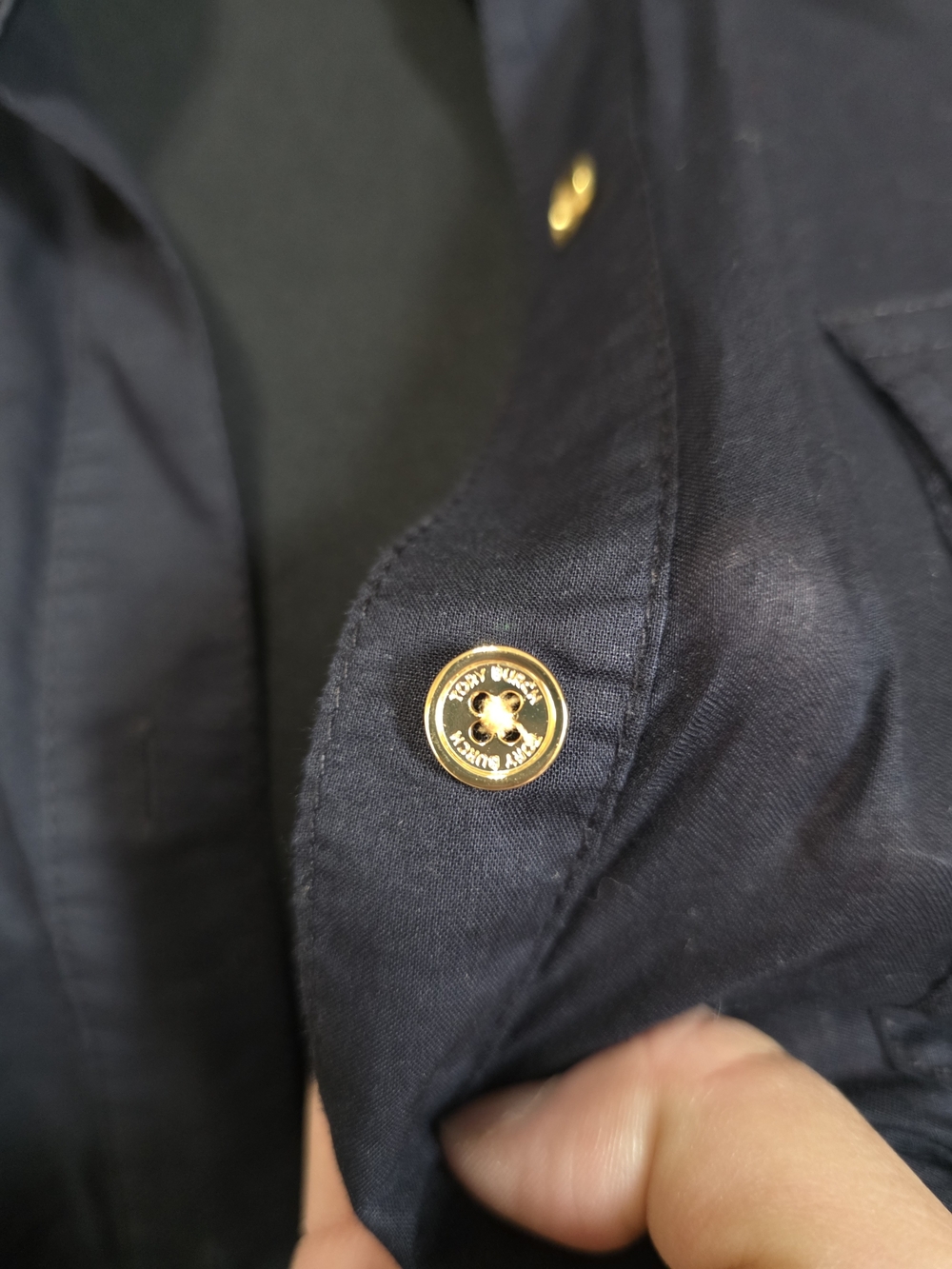 Tory Burch Navy Button-Front Utility Shirt - Picture 3 of 5